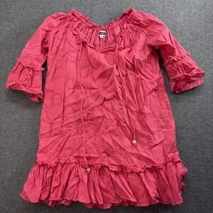 Mudpie Women's Tunic Top Size Medium pink, ruffled, textured polka dot